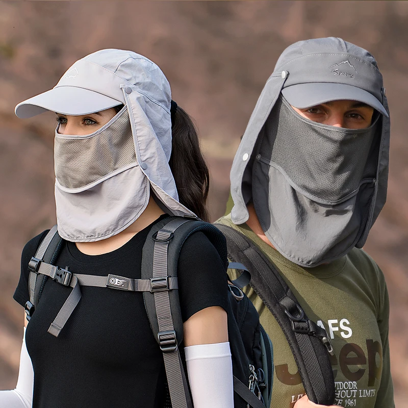 Outdoor Neck Protection Sun Cap Quick Drying Sunshade Hat Fishing Cycling Climbing Men Removable Face Shield Safari Hat Women