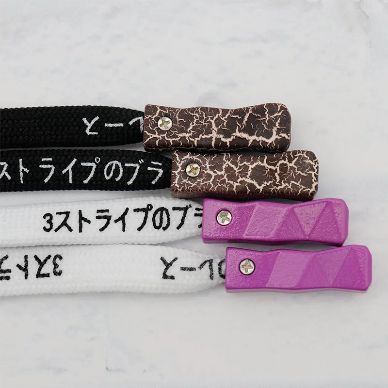 Weiou Lace Moq 1000Pcs Official Aglets 25*8mm Purple Brown Metal Tips For Air Sneaker String Unique Shape Cuboid Similar Heads