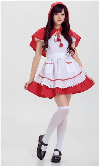 

Halloween Ladies Little Red Riding Hood Costume Fantasy Hen Party Robe Cosplay Game Uniform Fancy Dress