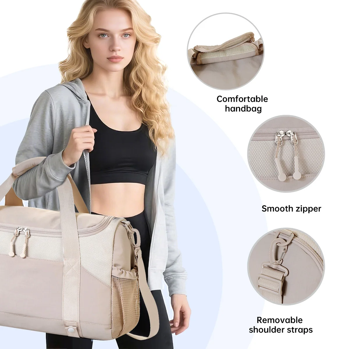 Large-Capacity Travel Bag, Lightweight Short-Distance Carry-On Travel Luggage Bag, Independent Shoe Bag, Can Be Used as a Yoga Bag for Fitness