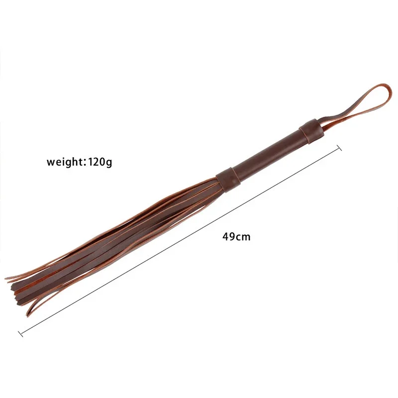 49CM Brown Genuine Leather Horse Whip,Handmade Suede Flogger Bull Whip for Horse Training Crop Equestrian Riding 6