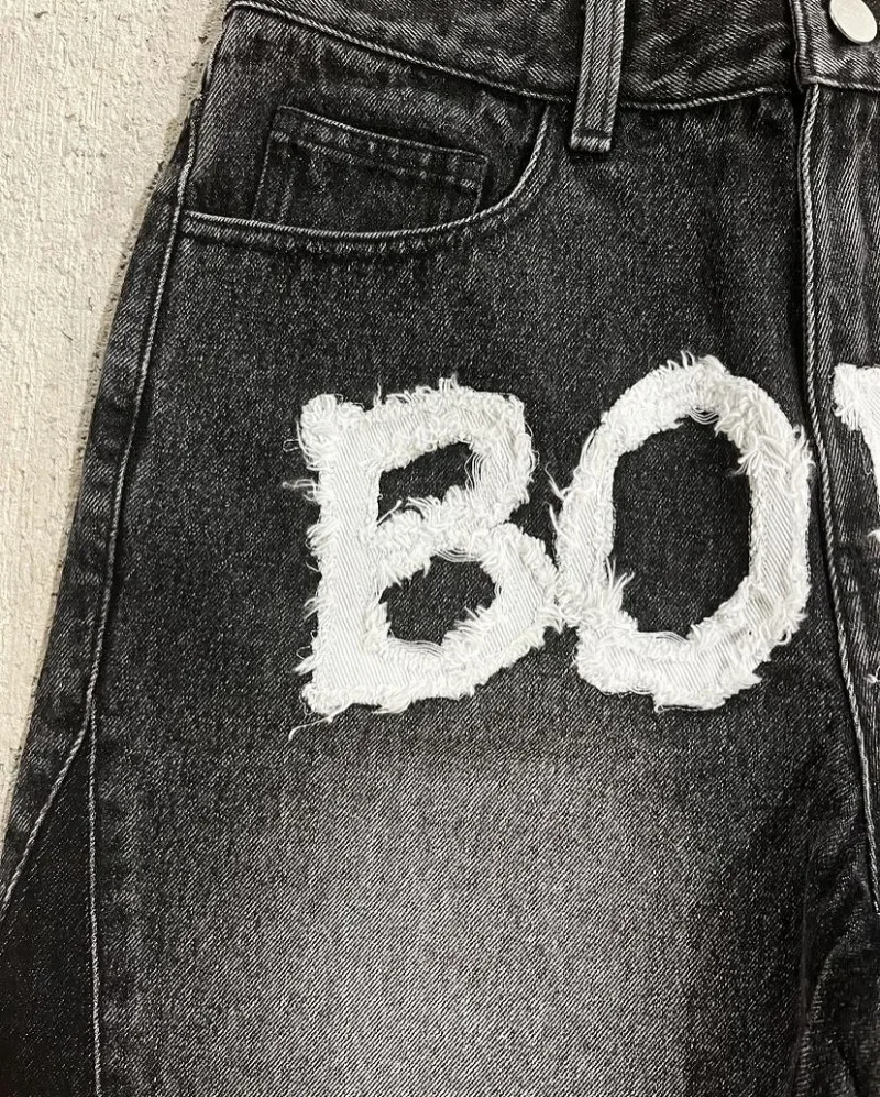 Summer New Fashion Letters Flocking Embroidery Casual Denim Shorts Men Y2K Harajuku Vintage Popular High Waist Wide Leg Shorts