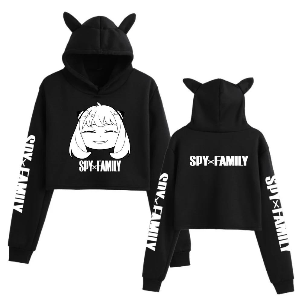 

Short Hoodie Funny Anime Spy X Family Women Anime Hooded Sweatshirt Pullover Cute Sweet Cat Ear Navel Streetwear Hoody Women