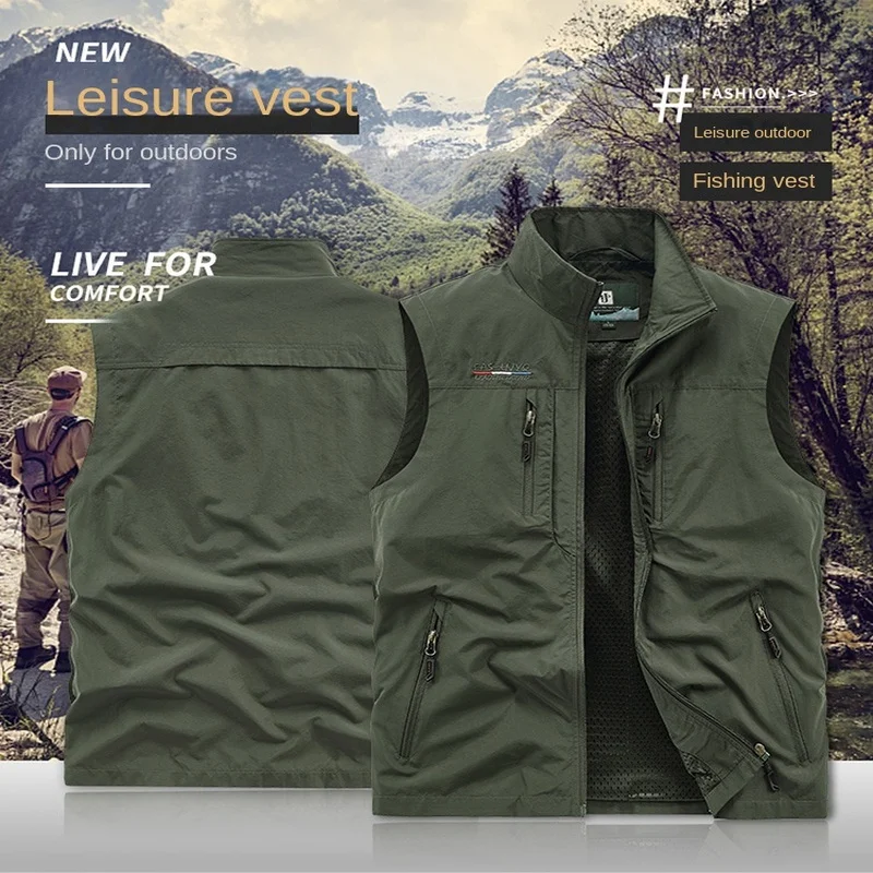 MAN VEST 남성용 민소매 재킷, 낚시 의류, 작업, 여름 사냥, 바이커, 오토바이, 무료 배송 코트, 메쉬 지퍼