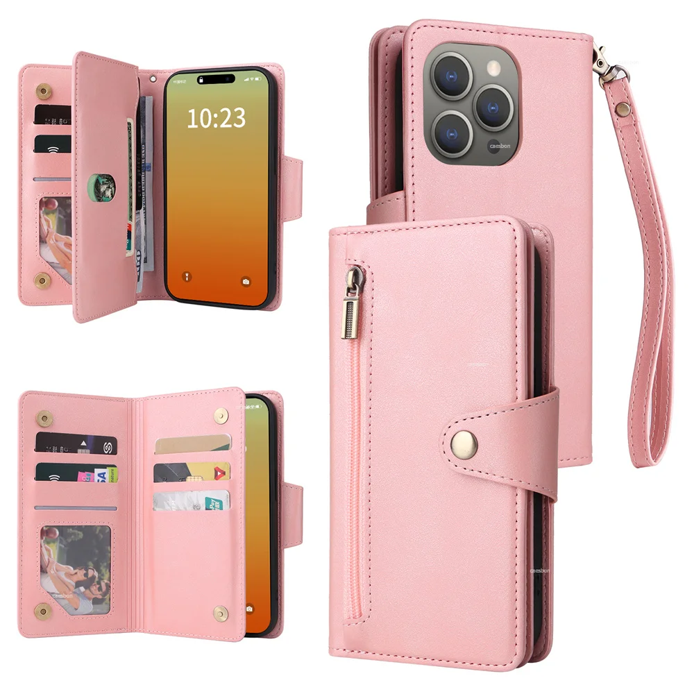 

Чехол-кошелек на молнии для IPhone 15 14 13 12 11 Pro Max Mini XS XR X 7 8 Plus SE 2020 2022 слоты для карт кожаный чехол
