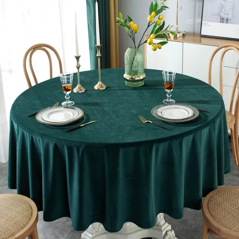 

Luxury Waterproof Green Table Covers Plush Round Tablecloths hostel Wedding Banquet Coffee Table Cloth Decoration Protector