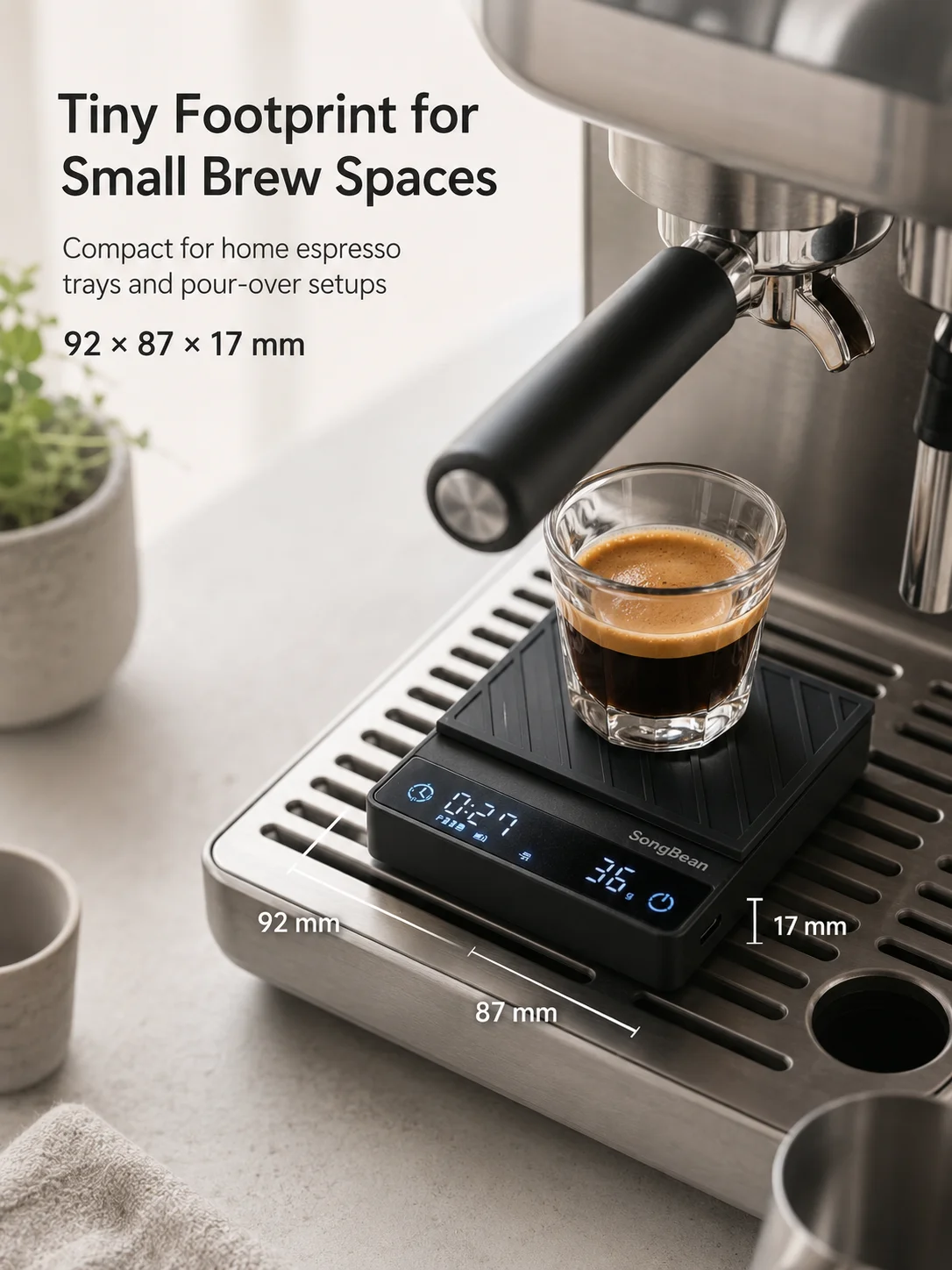 Compact Precision Espresso Kitchen Scale with Smart Timer and USB, 2kg/0.1g - Perfect Gift