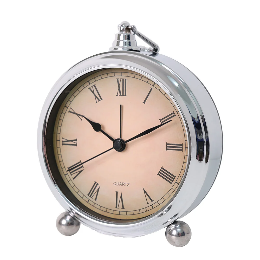 Retro Ultra-Quiet Analog Alarm Clock with Night Light, Battery-Powered, Minimalist Design, 4-Inch
