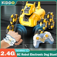 RC Robot Electronic Dog Stunt Dog Light Dual Mode Music Song Drift Rotation Mechanical Dog Spray Control for Kids Adults Toys 1