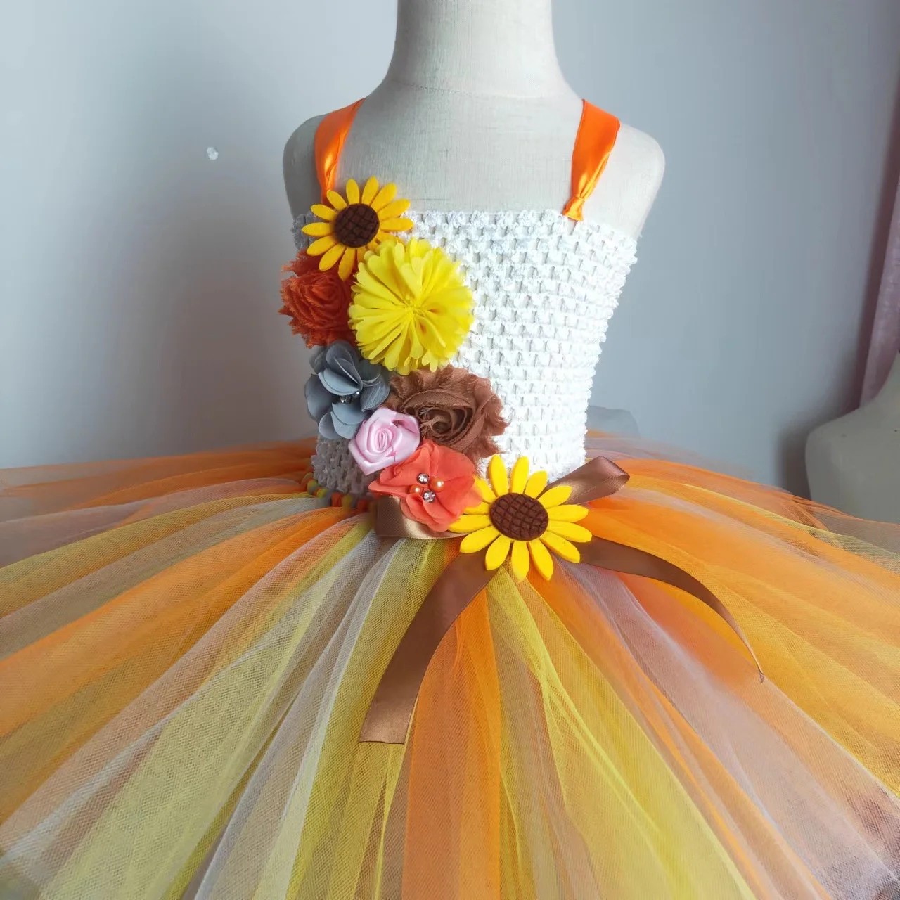 Sunflower Tutu Gown Flower Girl Orange Gold Sunflower Girl Tutu