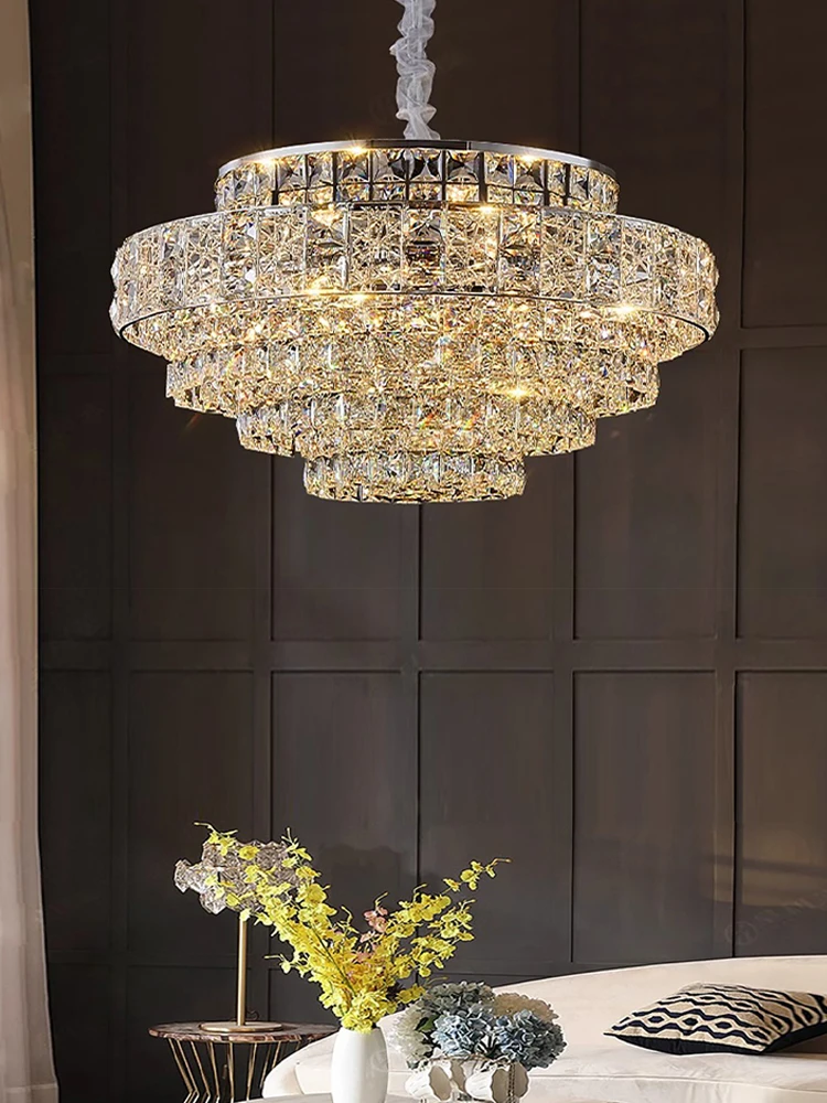 Crystal Ceiling Chandelier Modern Designer Home Decor Round Hanging Lamps for Living Room Golden / Chrome Stainless Steel Lustre