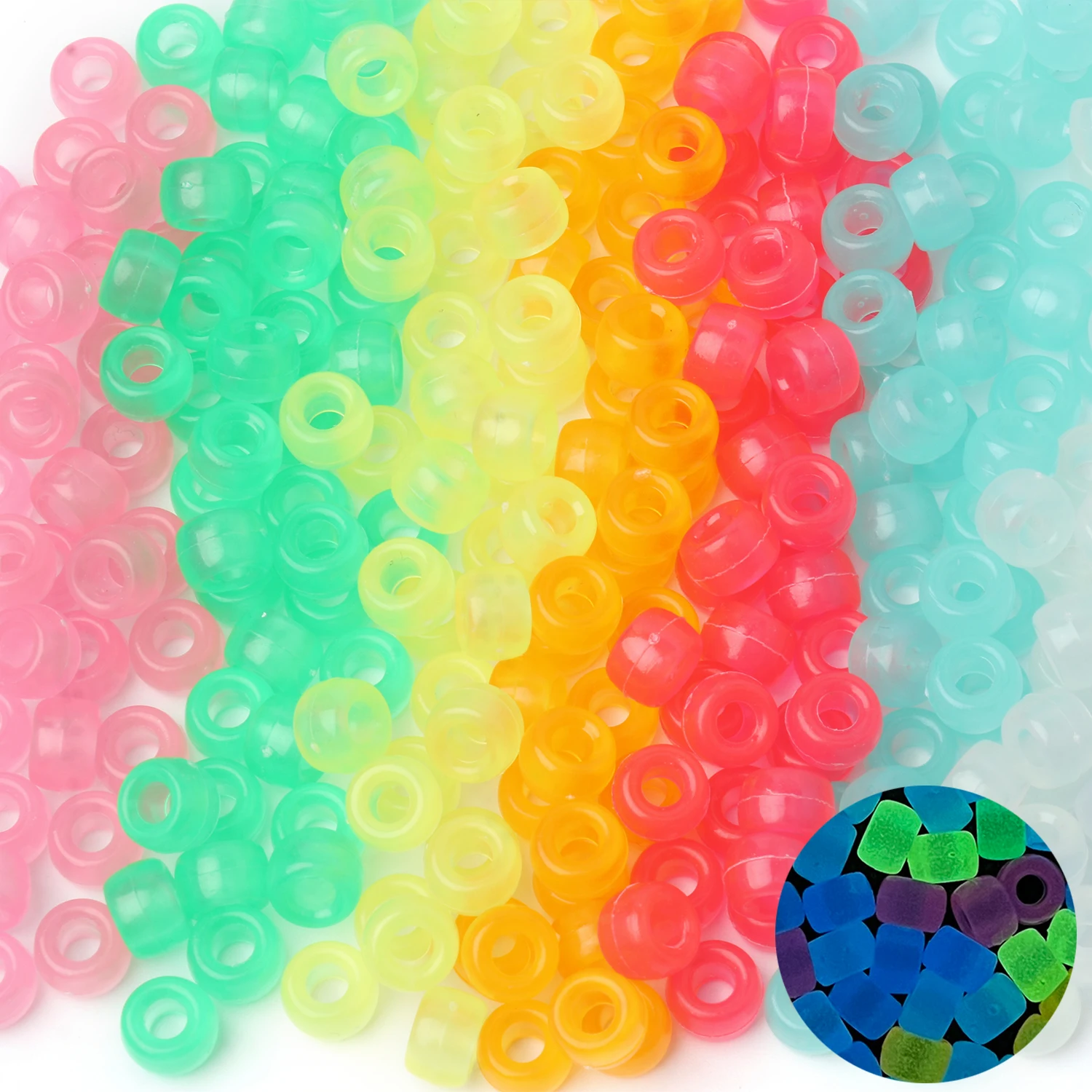 100pcs Acrylic Pony Beads 6x9mm Luminous Clear Loose Spacer Beads