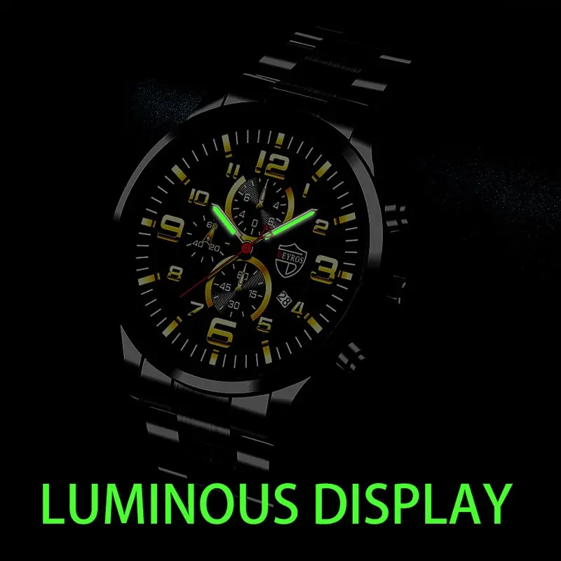 Fashion Mens Sports Watches for Men Luxury Stainless Steel Quartz Wrist Watch Calendar Luminous Clock Man Business Casual Watch - 2