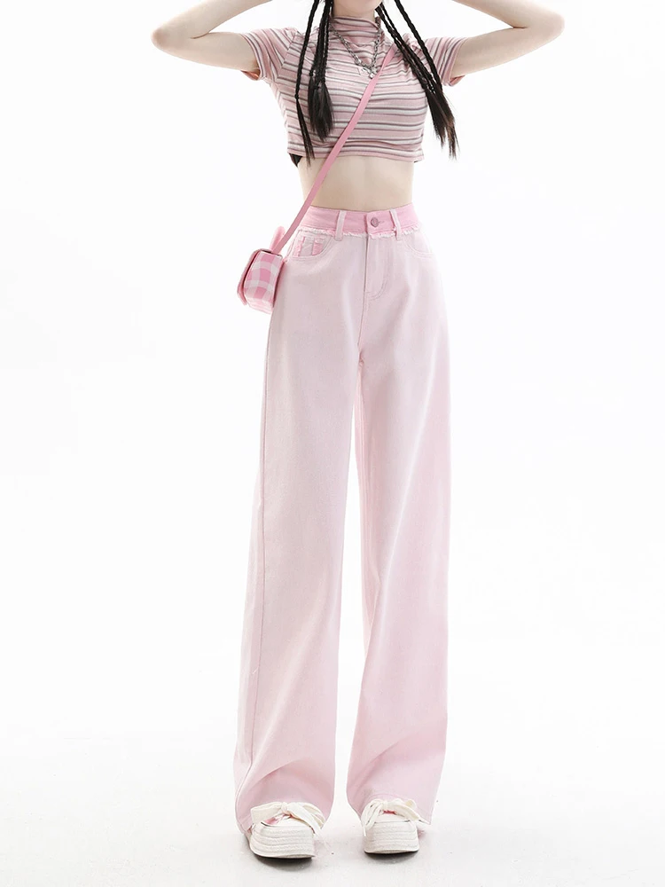 

2023 Summer Women New High Waist Straight Jean Trousers Baggy Wide Leg Female Full Length Design Denim Pants Daily Simple Basic