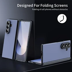 Premium Matte Vacuum Plated Drop - Resistant Phone Case with Hinge Protection and Full Front Glass Film - Galaxy Z Fold4 (Dark blue)