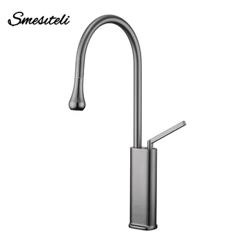 Rubinetto da cucina grigio canna di fucile estraibile spruzzatore a goccia d'acqua miscelatore per lavello monocomando installazione da appoggio rubinetto per acqua calda e fredda 1