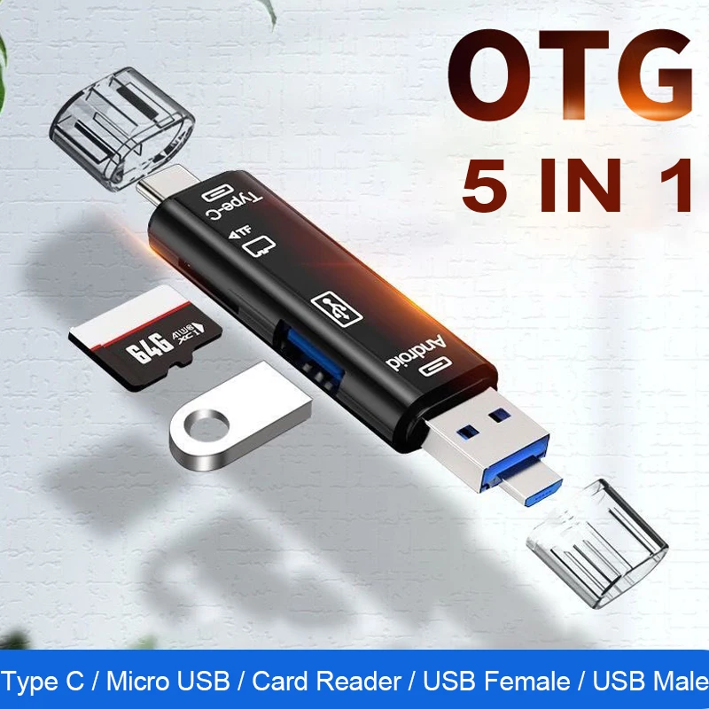 

5 in 1 OTG Card Reader Usb 2.0 Type C/ Usb/Micro Usb/ Tf/SD Memory Card Adapter Connector For Mobile Phone PC Laptop Accessories