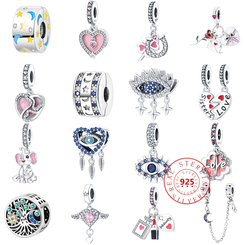 

Sparkling 925 Sterling Silver Four Leaf Clover Flower Zircon Elephant Bead Pink Love Pendant Fit Pandora Charms Bracelet Jewelry