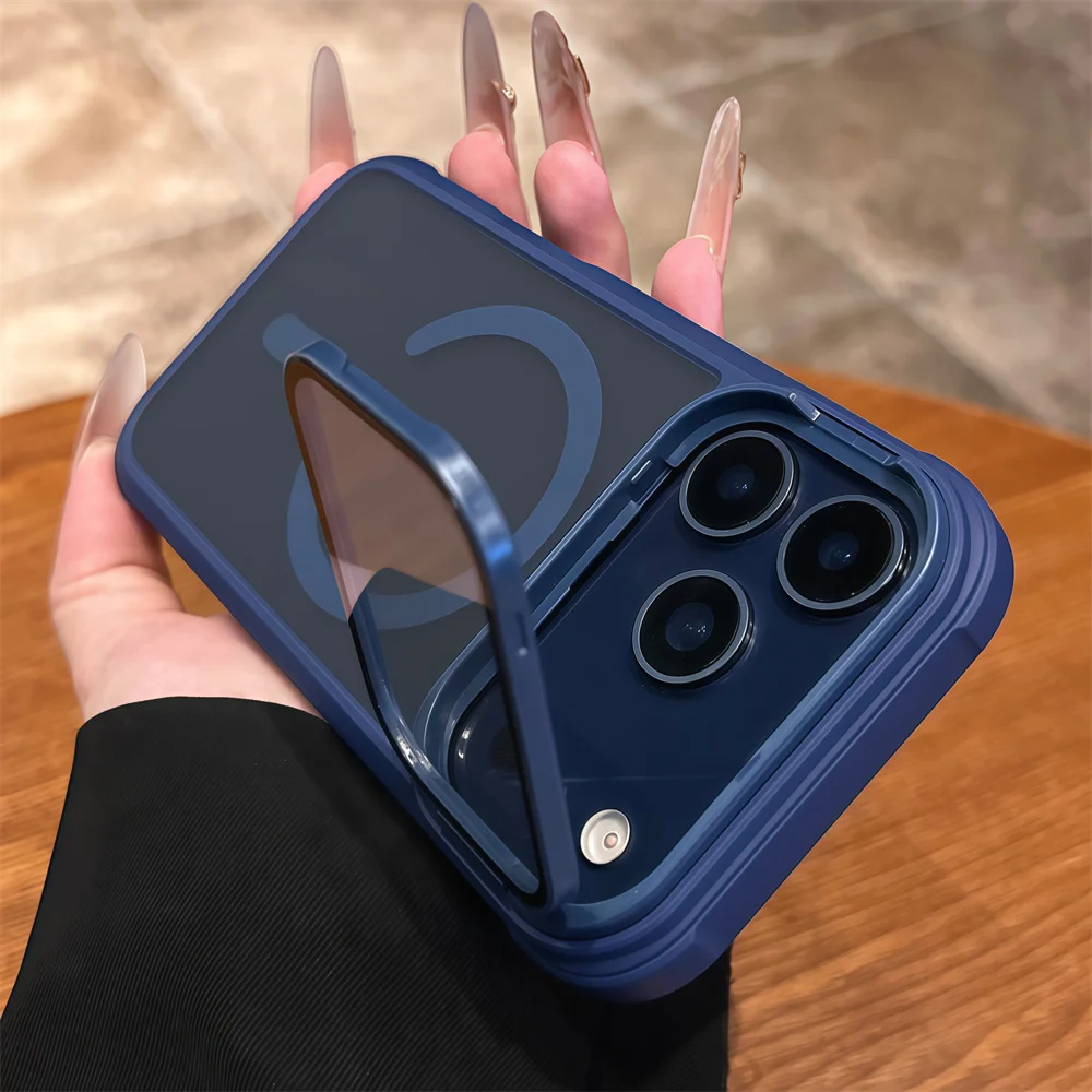 Magnetic Armor Flip Stand Phone Case with Full Lens Protection - Matte Finish and Air Design