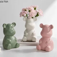 Creative Bear Ceramic Vase Dining Table Ornament Flower Arrangement Utensils Hydroponic Vase Living Room Aesthetic Decoration 1