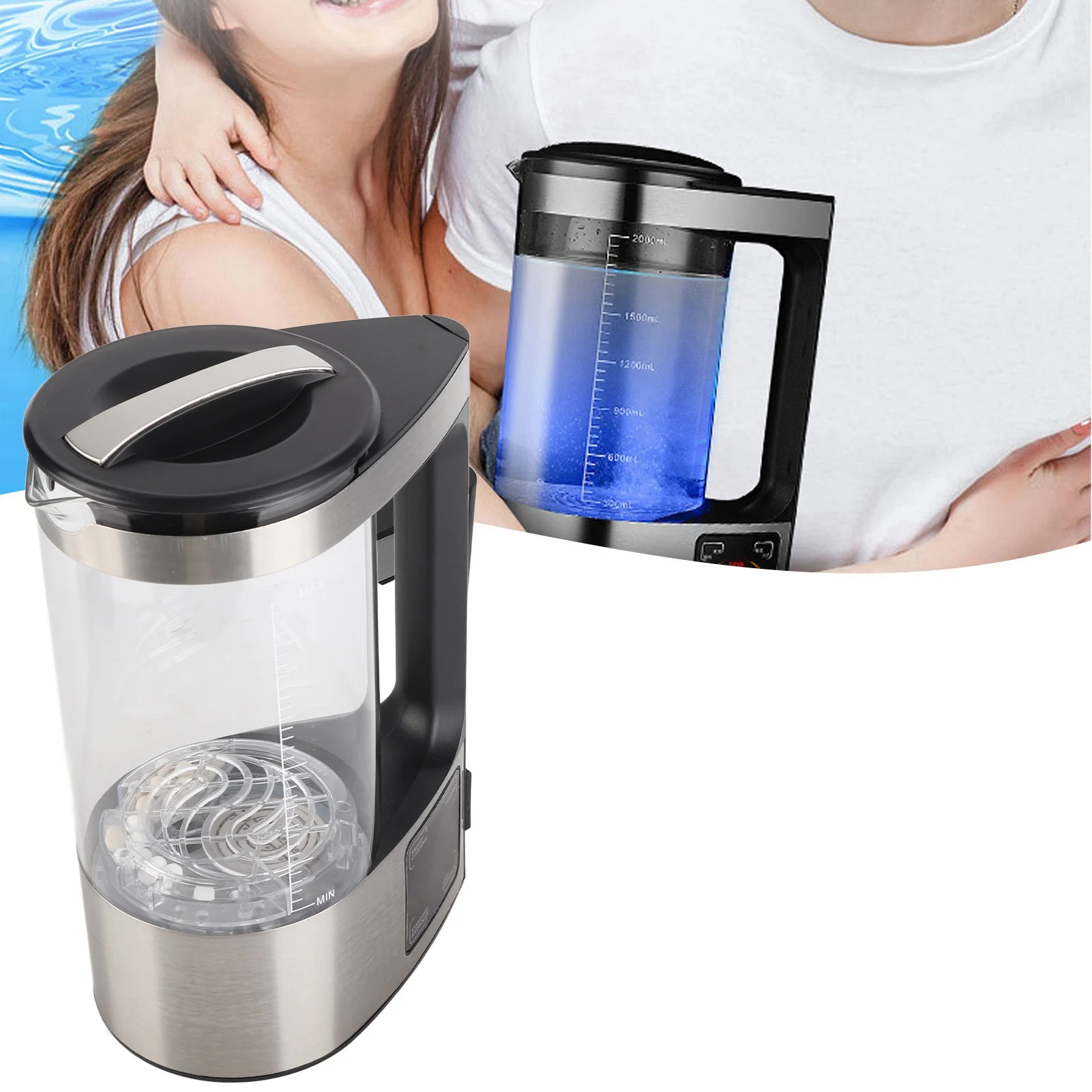Hydrogen Water Generator 2L Hydrogen Rich Water Machine 220W SPE PEM Technolog Constant Temperature Heating Hydrogen Generator Water Kettle 110-220V