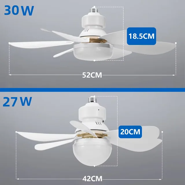 Ventilateur de plafond LED 40W E27 avec télécommande pour gradation, adapté au salon, au bureau, à usage domestique, 85-265V 6