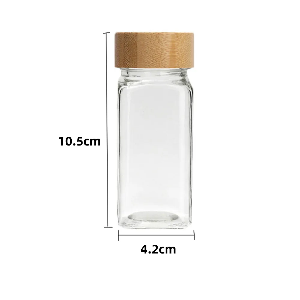 5pcs 120ml Wholesale Acacia Wood Cover Square Glass Jars Kitchen Seasoning  Bottle Table Salt Flavor Herb & Spice Tools