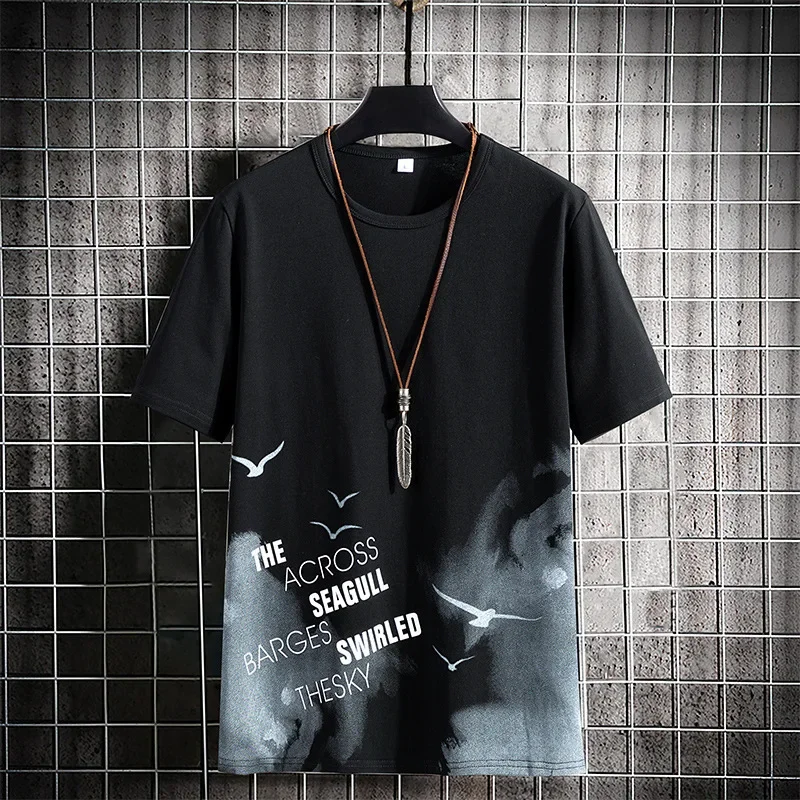 الرجال فضفاضة تناسب نصف كم تي شيرت الصيف الكورية ن...