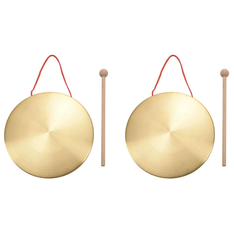 

2Pcs 22Cm Hand Gong Brass Copper Chapel Opera Percussion With Round Play Hammer