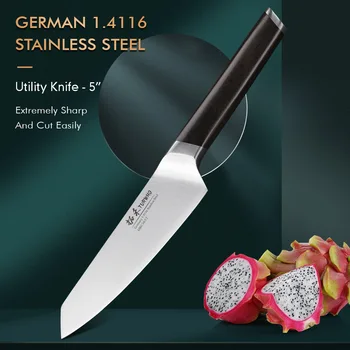 TURWHO Coltelli multiuso da chef da 5 pollici Acciaio inossidabile tedesco 1.4116 per tagliare frutta e verdura Coltello da cucina affilato per affettare 1