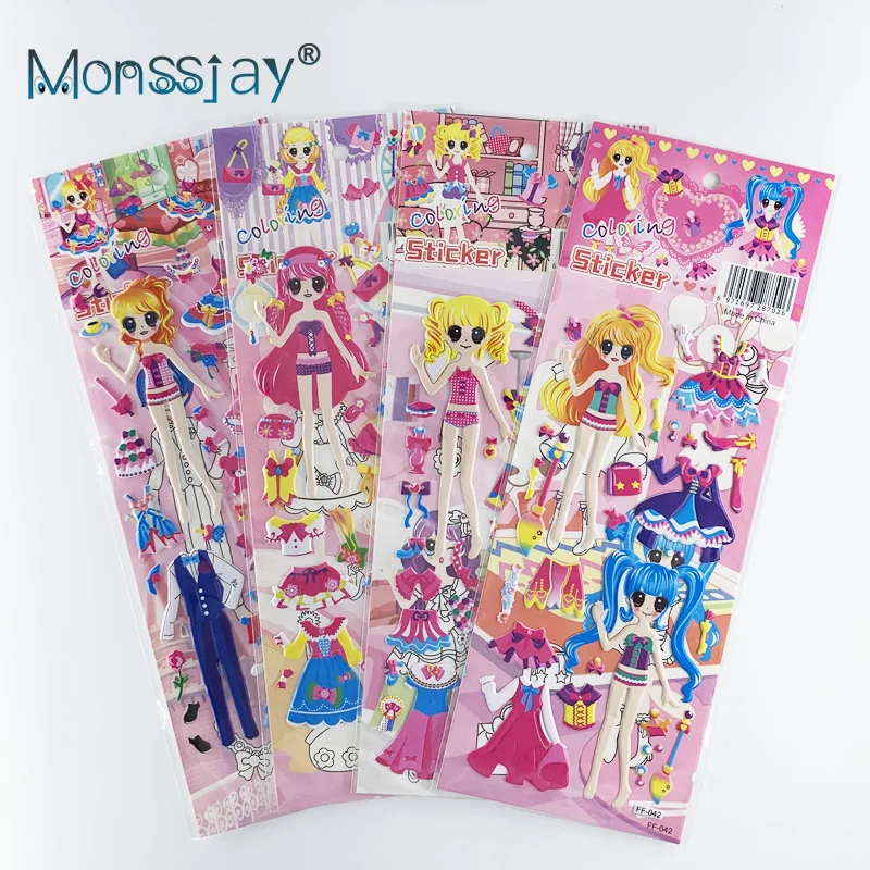 6/8/10/12 Sheets Beauty Lovely Princess 3D Dress Up Stickers