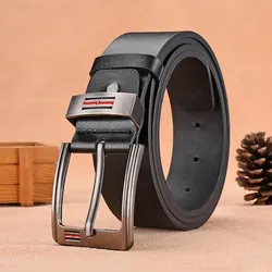 Premium Men's Genuine Leather Belt with High-Quality Buckle - 2024 Fashion Collection - 130cm (Black)