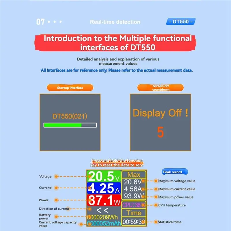 ABNL DT550 600W DC4.5-50V 디지털 전압 전류 테스터 DC5.5X2.5Mm 인터페이스 디지털 전력 및 용량 측정기 A