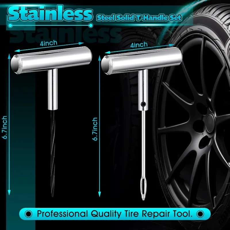 Heavy Duty Plug Kit Stainless Steel T Handle Set Bicycles Repair Puncture Tool Spiral Probe Split Eye Needle Tire Repair Set tire repair kit