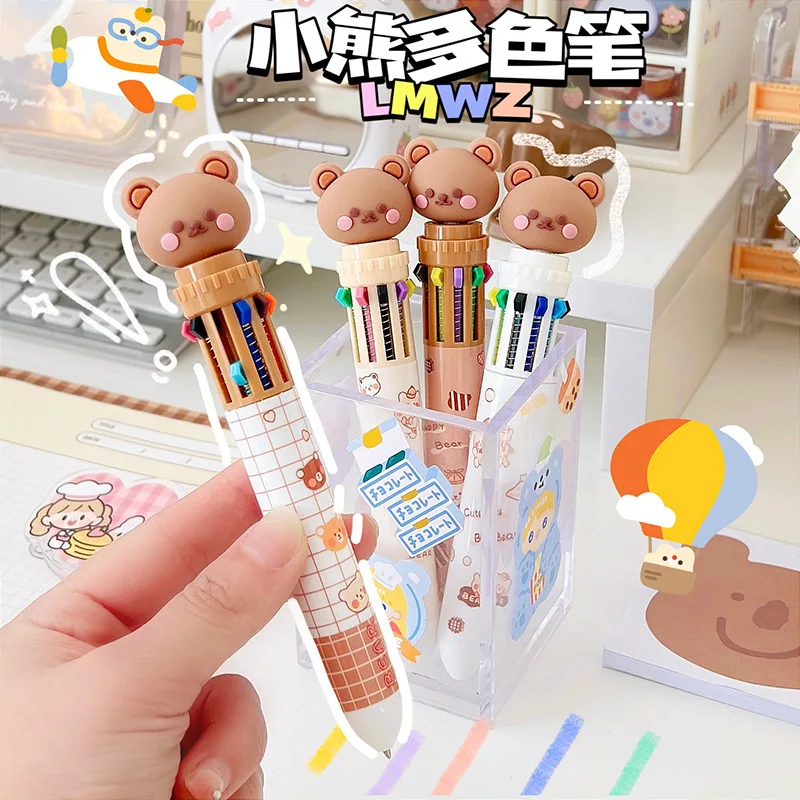 

Cute Bear Ballpoint Pen Colorful Ink Gel Pens 10 Colors Signature Pens Korean Stationery Kids Gifts School Office Supplies