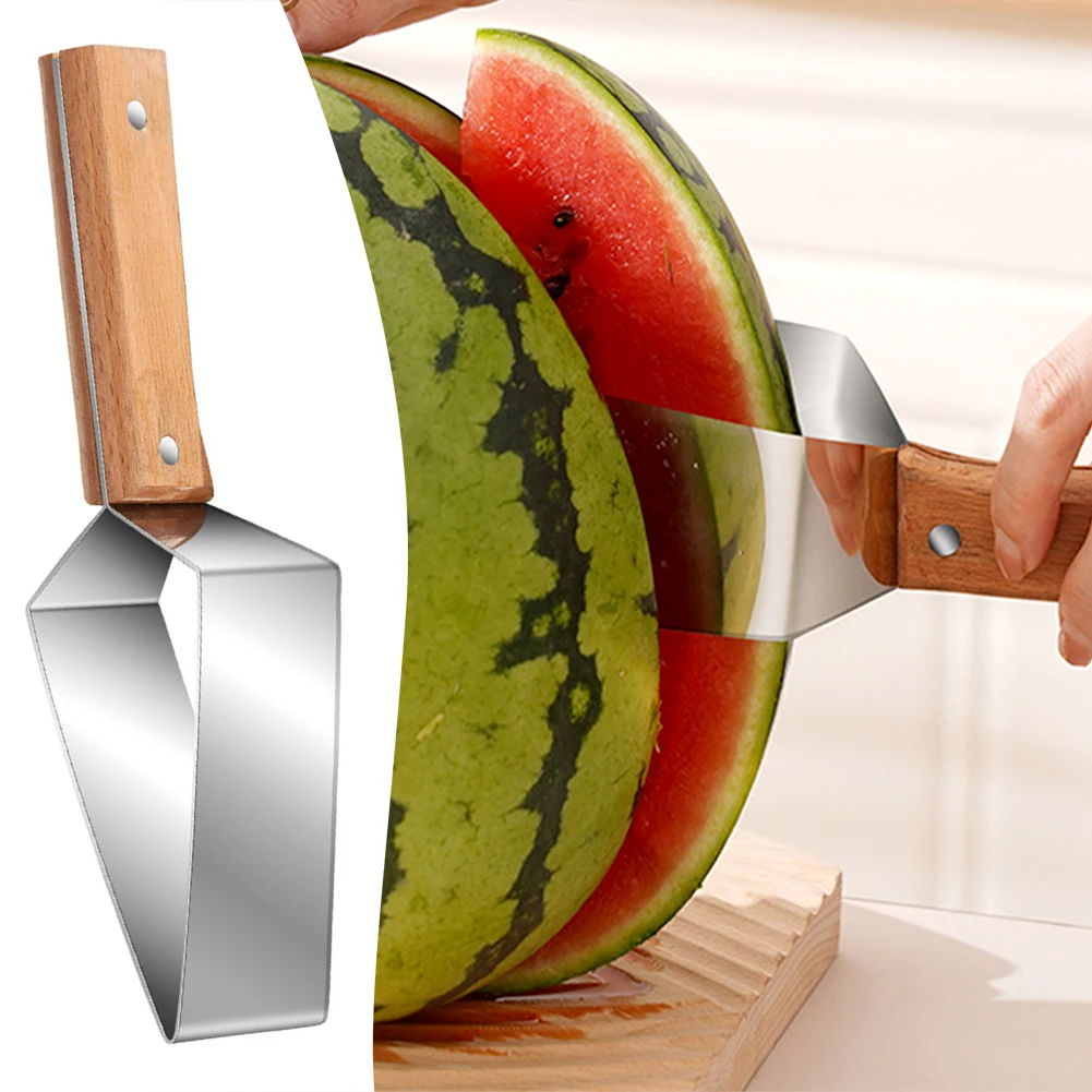 Watermelon Slicer Cutter Stainless Steel Non-slip Wooden Handle Not Hurt Hands Cantaloupe Kitchen Fruit Cutting Tool