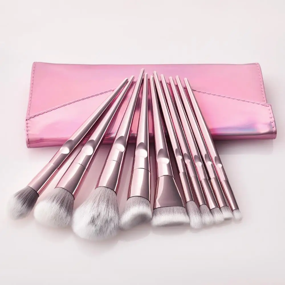 

High Quality Pink 10Pcs Makeup Brushes with Bag Portable Foundation Powder Contour Eye Liner Blending Beauty Cosmetic Tool Kit