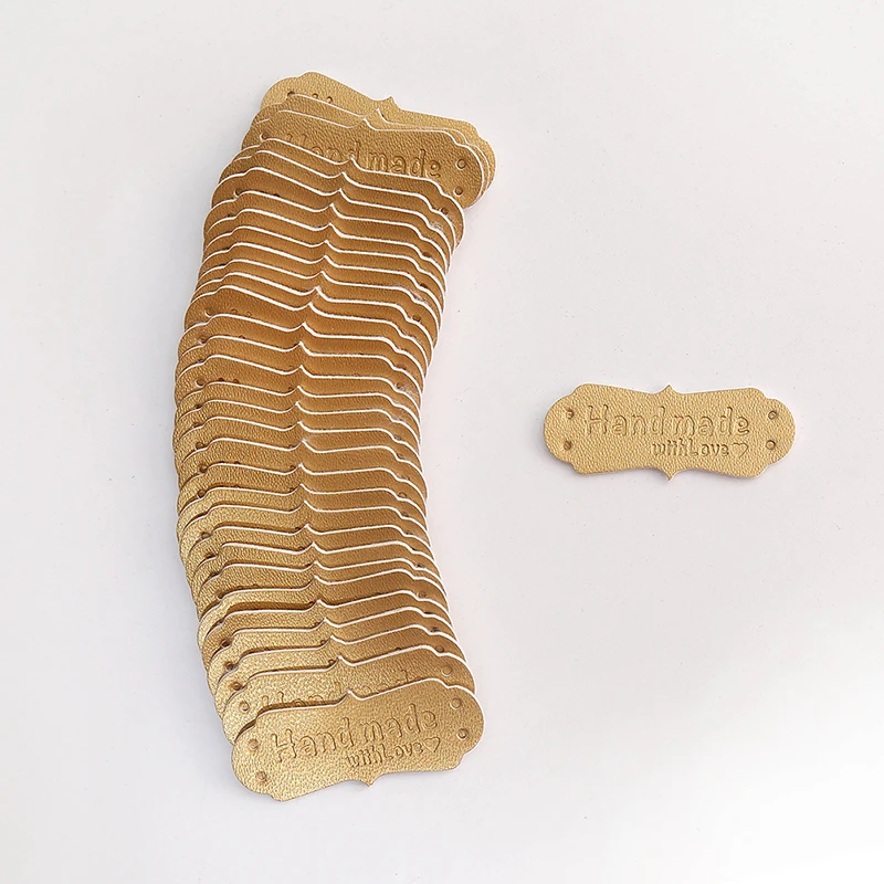 50pc 41x16mm 수제 태그 수제 바느질 액세서리 의류용 가짜 가죽 뜨개질 라벨 가방용 수제 Pu 라벨