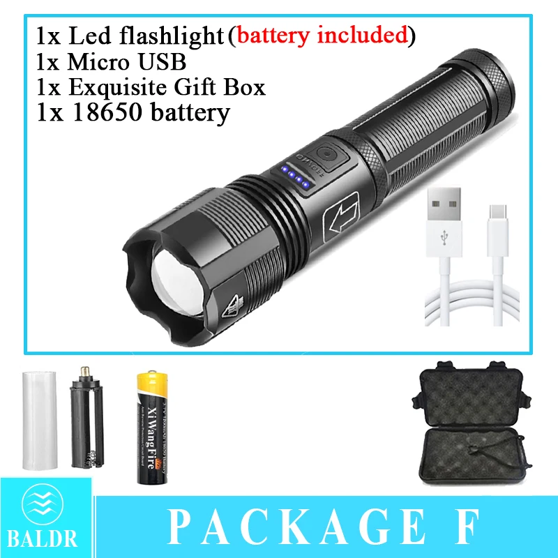 brightest flashlights BALDR Portable Zoom Led Flashlight High Power USB Rechargeable Tactical Flashlight XHP70.2 Hunting Camping Torch 5 Mode Lantern best tactical torch Flashlights