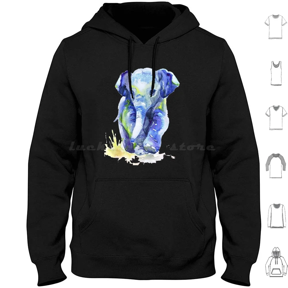 

Baby Elephant Blue Hoodie cotton Long Sleeve Elephant Baby Elephant Watercolor Elephant Watercolor Art Painted