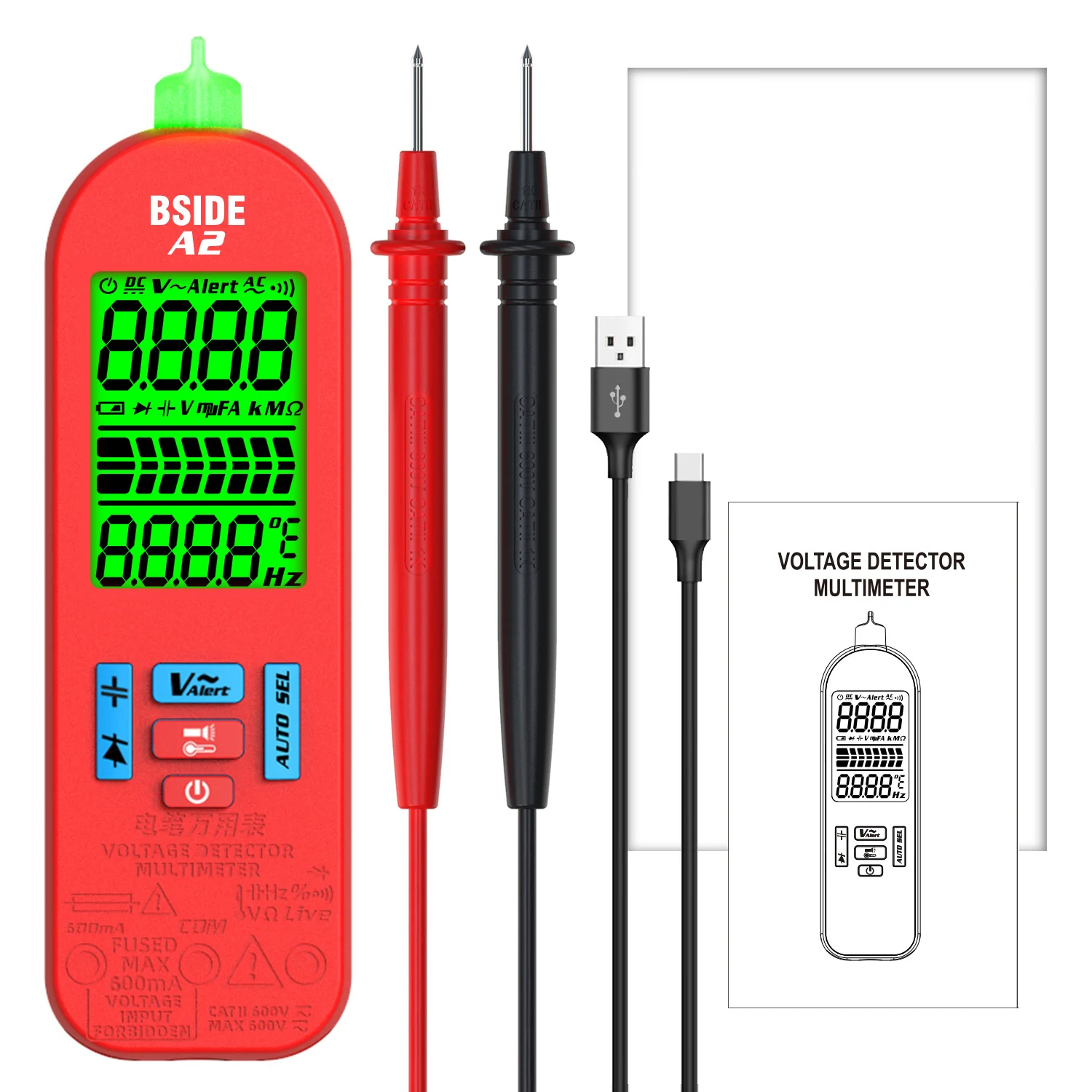 Tester, Detector, Capacitor VFC Atual, Ohm Fio Vivo, Hz Teste NCV