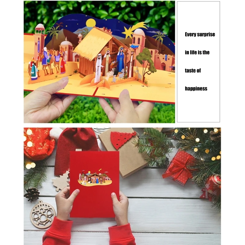 Christmas House Scene 3D Greeting Card Festival Gifts Postcard Handmade Festives Decoration for Holiday Celebration