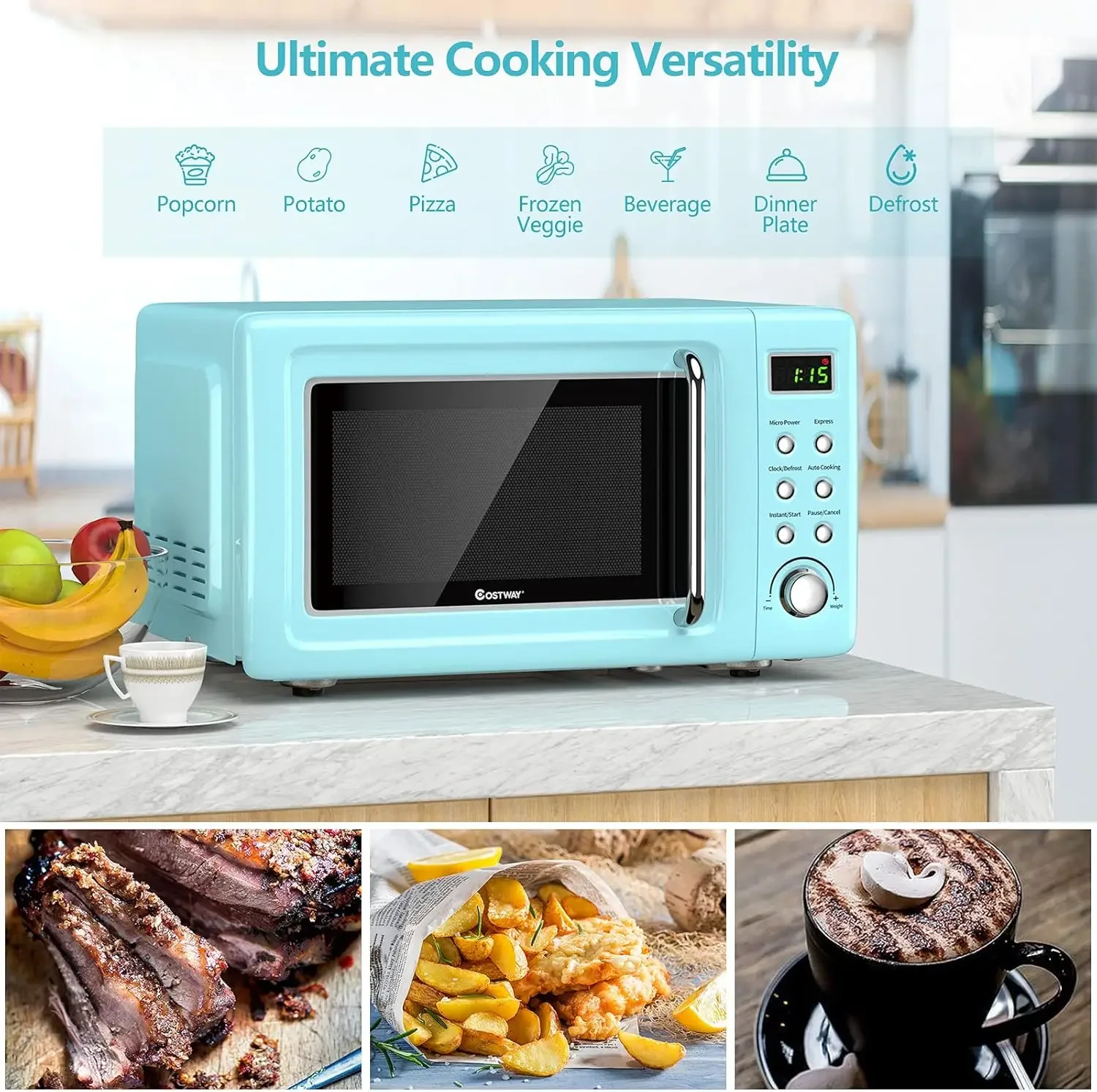 Retro Countertop Microwave Oven, 0.7Cu.ft, 700-Watt, High Energy Efficiency, 5 Micro Power, Delayed Start Function, with Glass 3
