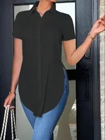 2024 Solid Button Front Shirt Casual Turn Down Collar Office Work Shirt Women's Clothing - Image 6