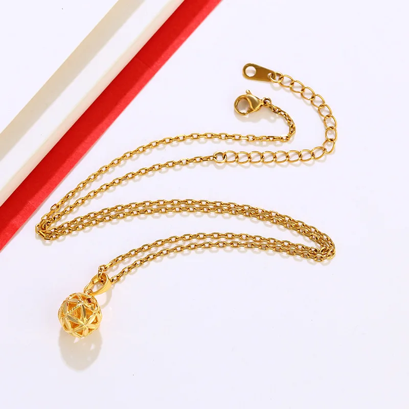 24k Pure Yellow Gold Color Hollow Lucky Beads Necklaces for Women Girl Chocker O Word Chain Wedding Fine Jewelry Gifts Not Fade