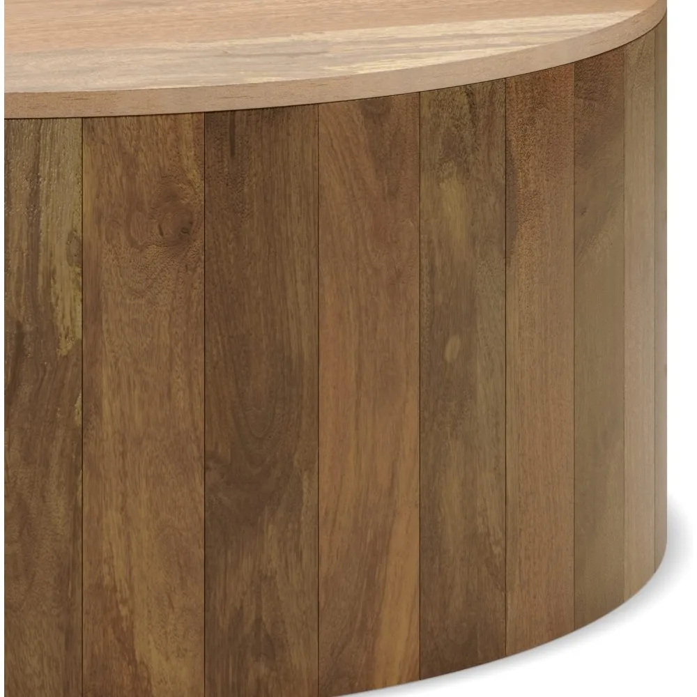 36-Inch Round, Solid Mango Wood Drum Design for Living Room, Assembled, Coffee table 6