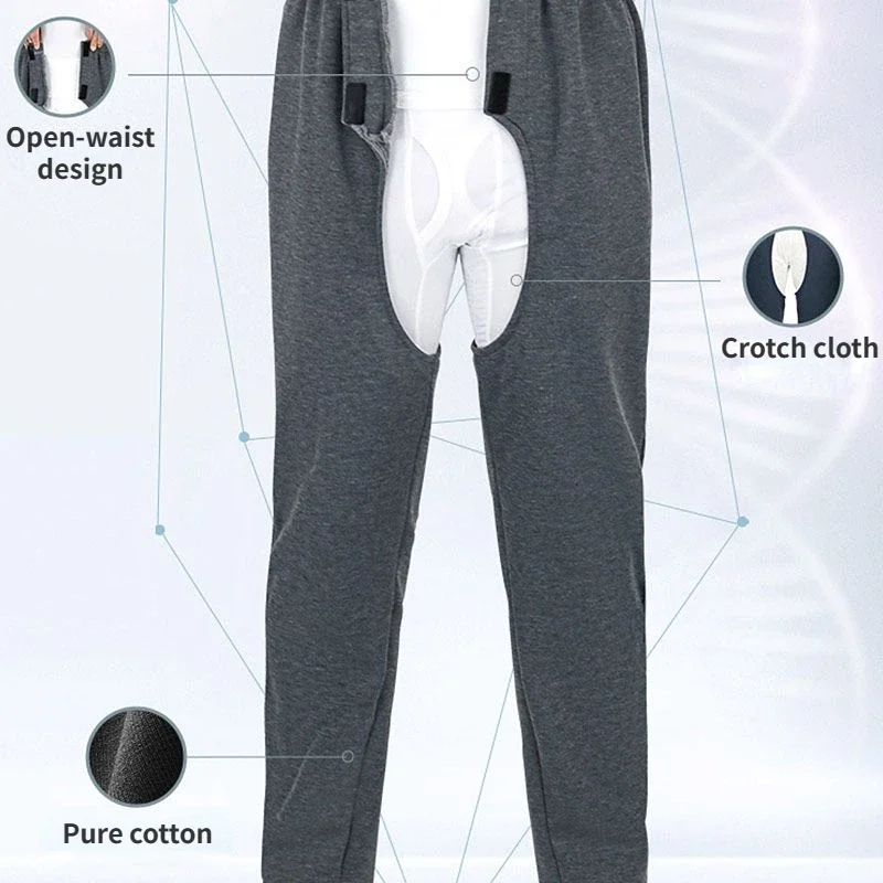 Man Front Back Open Crotch Patient Sweatpants Unisex Adult Old Incontinence Nurse Pants Care Easy Clothing Functional Bottoms