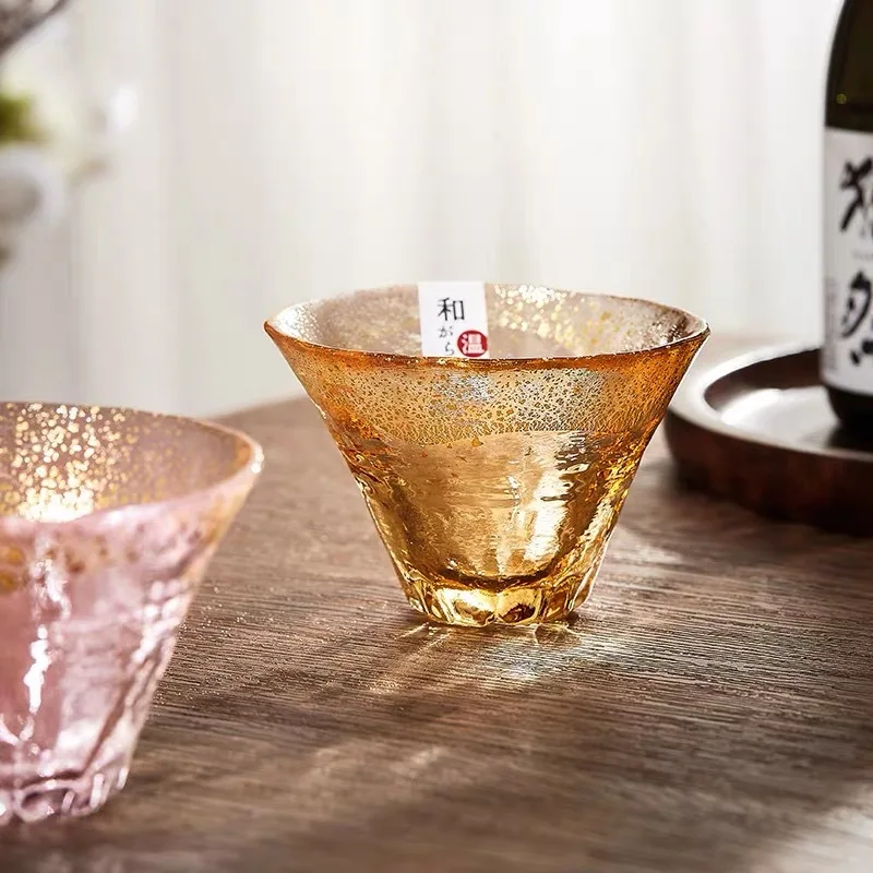 80ml Japanese Oriental Sasaki Mount Fuji Cherry Blossom Cup Handmade Gold Foil Sake Cup Glass Cold Wine Small Tea Gifts