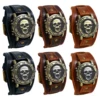 LANCARDO Men's Analog Quartz Watch Halloween Punk Motorcycle Leather Watch Retro Sports Casual Wide Leather Watch Skeleton Decor 5