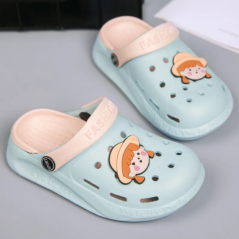 

2-9y Kids Mules & Clogs Summer Boys Girls Sandals Flat Soft Sole Cartoon Non-slip Cute Beach Slippers Children Garden Shoes H22